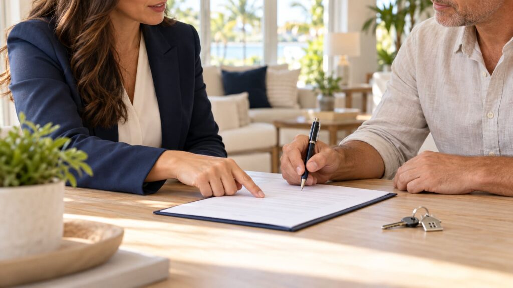 Propietario revisando un contrato de alquiler en Florida para una propiedad en Miami