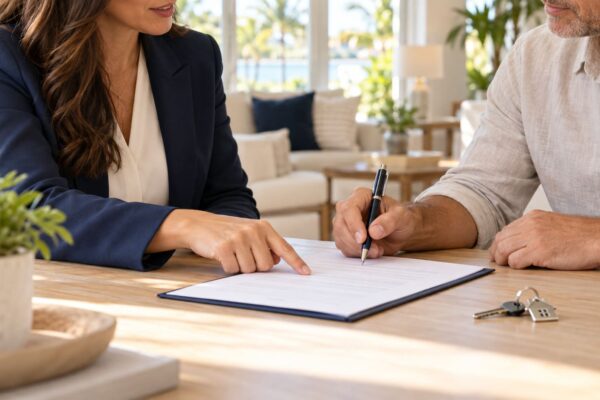 Propietario revisando un contrato de alquiler en Florida para una propiedad en Miami